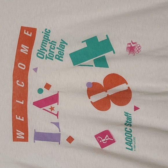 Vintage large 1984 Olympics Laoov staff torch relay shirt - Picture 2 of 4